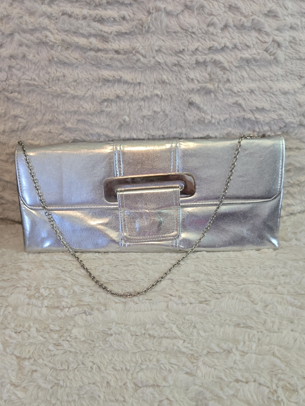 Chinese Laundry Silver Metallic Chain Clutch